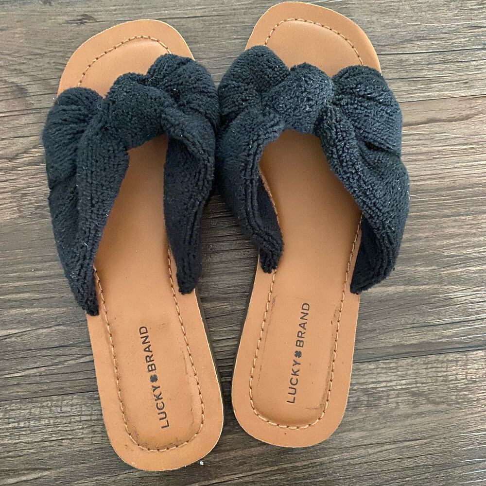 Lucky Brand Textile Boho Beachy Relaxed Coastal Brittani Slide Sandals‎ 8M Black